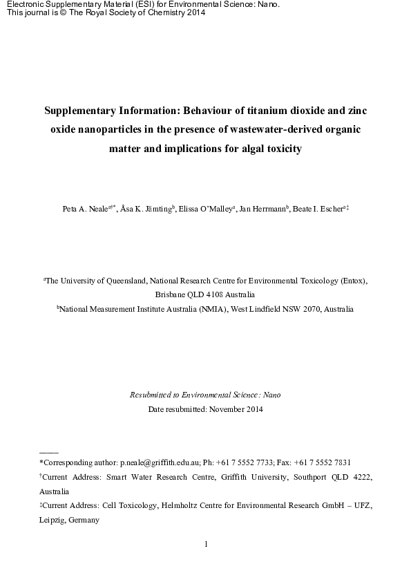 (PDF) Behaviour of titanium dioxide and zinc oxide nanoparticles in the ...