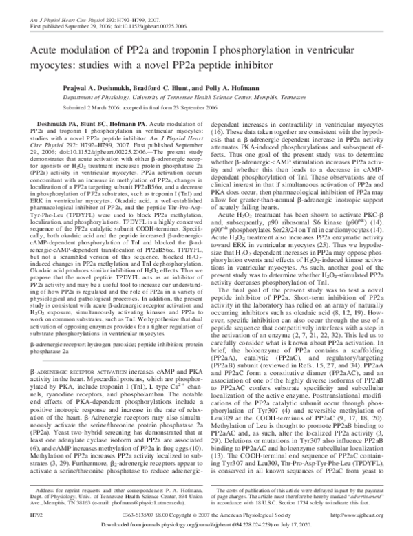 (PDF) Acute modulation of PP2a and troponin I phosphorylation in ...