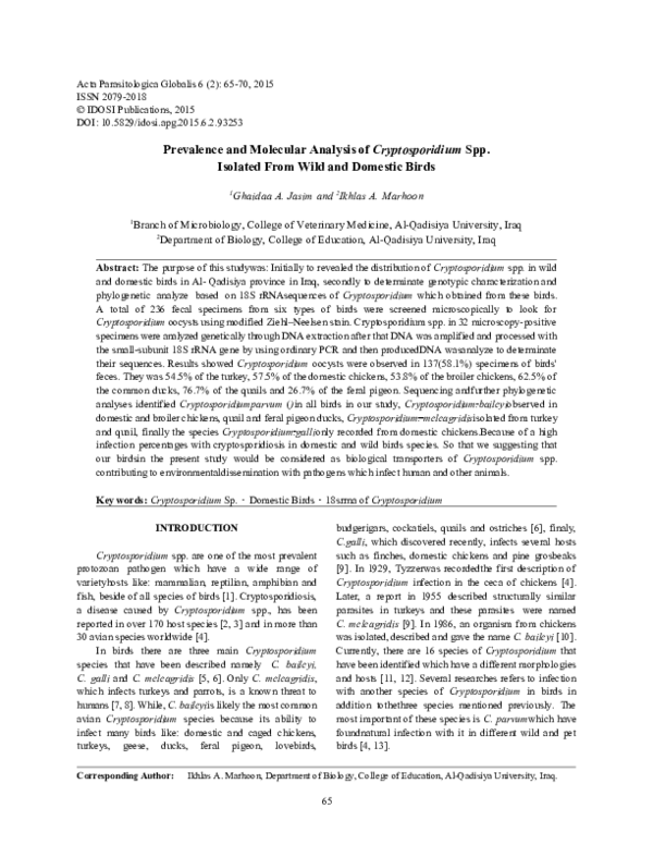 (PDF) Prevalence and Molecular Analysis of Cryptosporidium Spp ...