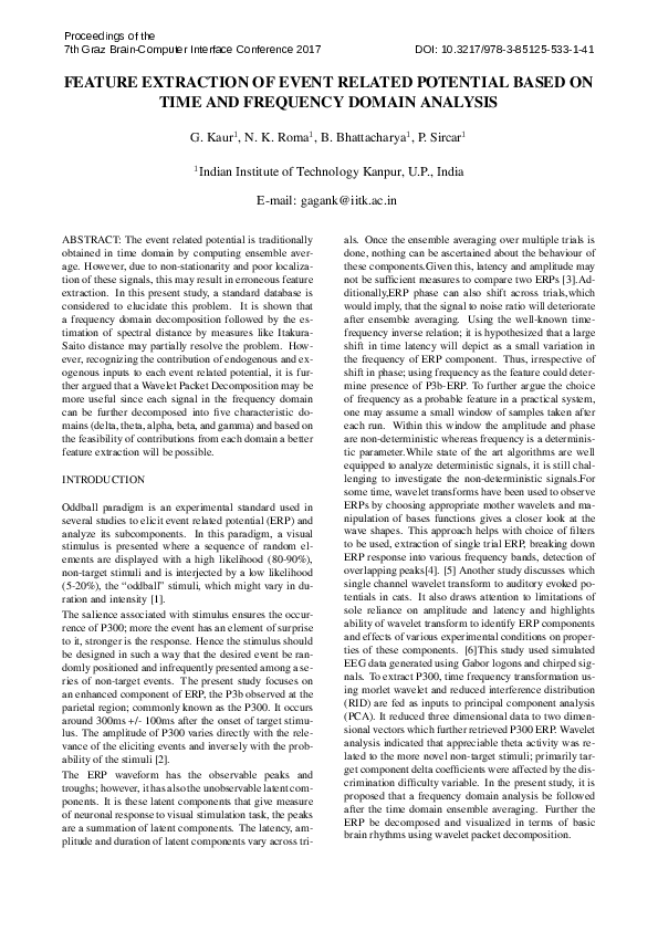 (PDF) Feature Extraction of Event Related potential based on Time and ...