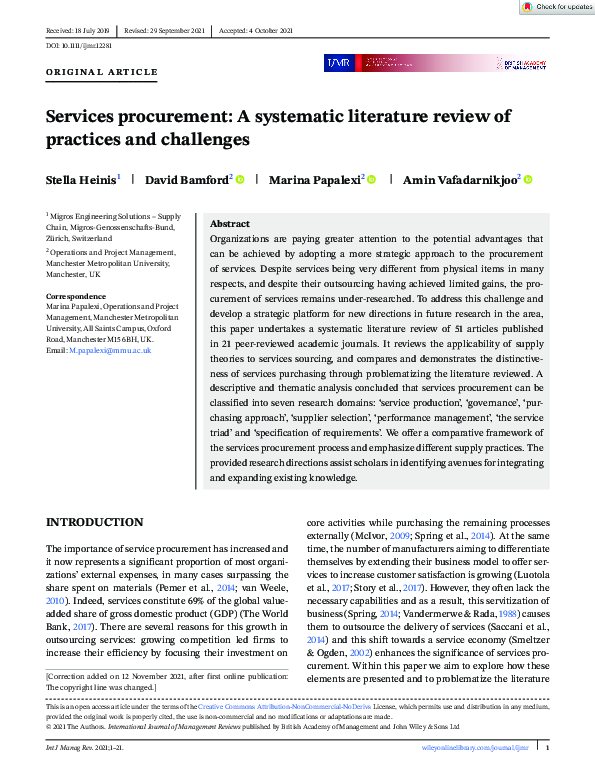 (PDF) Services procurement: A systematic literature review of practices ...