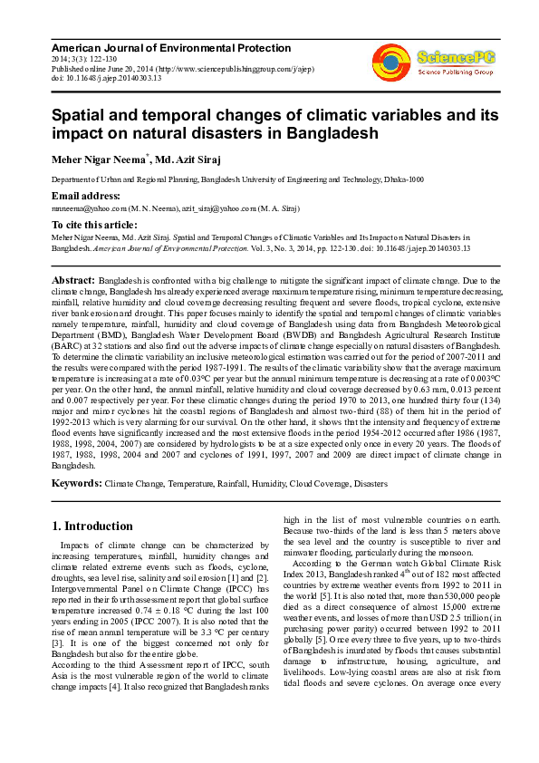 (PDF) Spatial and temporal changes of climatic variables and its impact ...