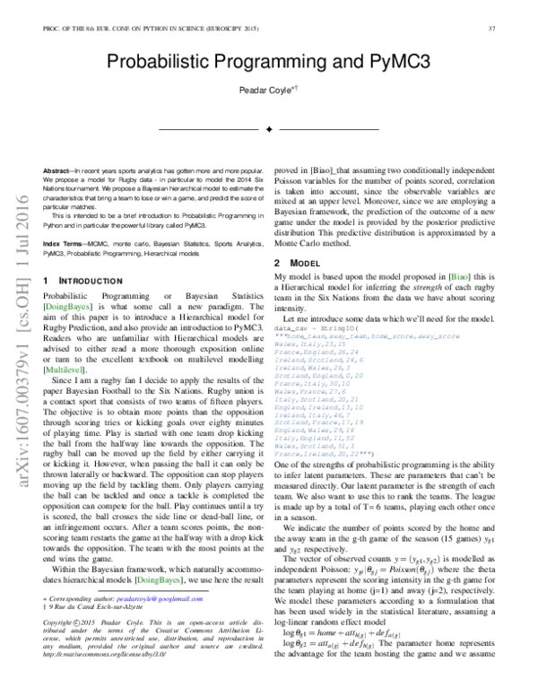 (PDF) Probabilistic Programming and PyMC3