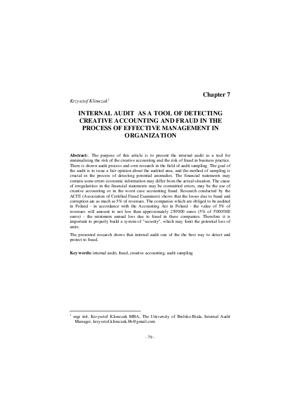 (PDF) Internal Audit as a Tool of Detecting Creative Accounting and ...