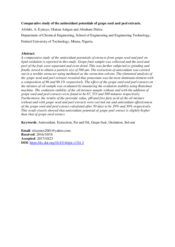 (PDF) Comparative study of the antioxidant potentials of grape seed and ...