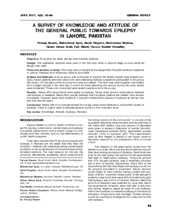 (PDF) A survey of knowledge and attitude of the general public towards ...