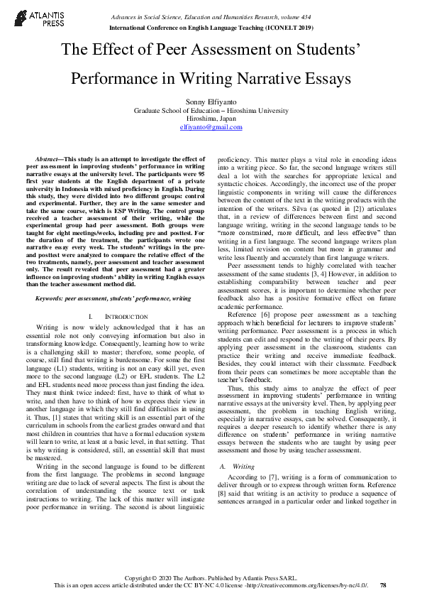 (PDF) The Effect of Peer Assessment on Students’ Performance in Writing ...