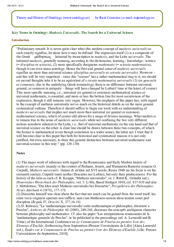 (PDF) Mathesis Universalis: the Search for a Universal Science