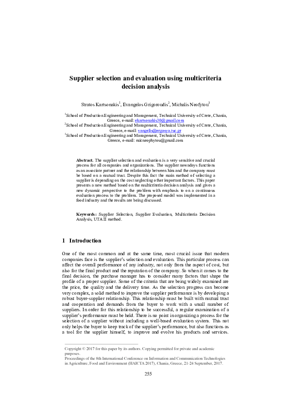 (PDF) Supplier Selection and Evaluation Using Multicriteria Decision ...