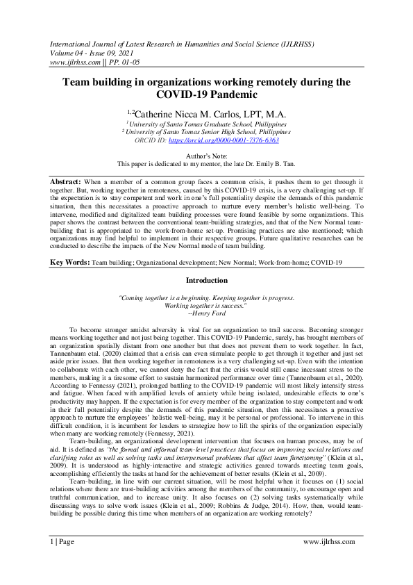 (PDF) Team building in organizations working remotely during the COVID ...