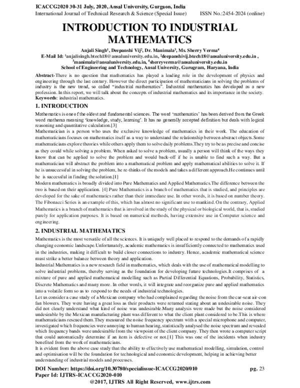 (PDF) introduction to Industrial Mathematics