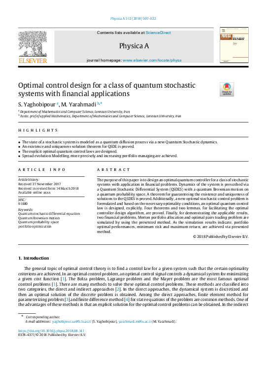 (PDF) Optimal control design for a class of quantum stochastic systems ...