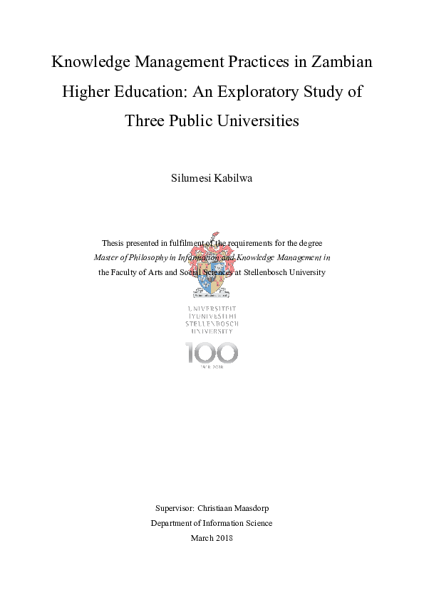 (PDF) Knowledge management practices in Zambian higher education : an ...