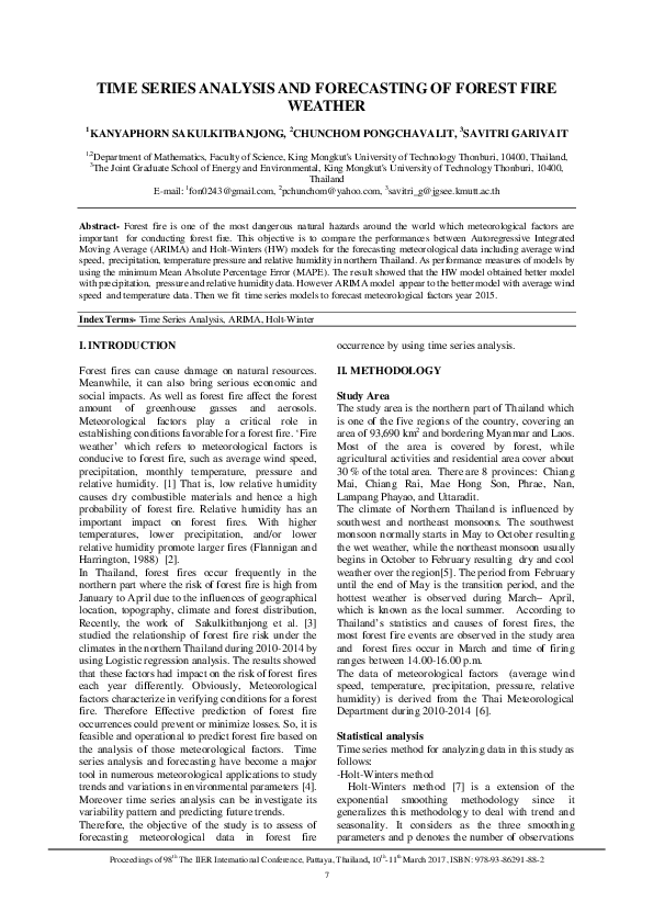 (PDF) Time Series Analysis and Forecasting of Forest Fire Weather