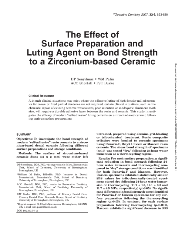 (PDF) The Effect of Surface Preparation and Luting Agent on Bond ...