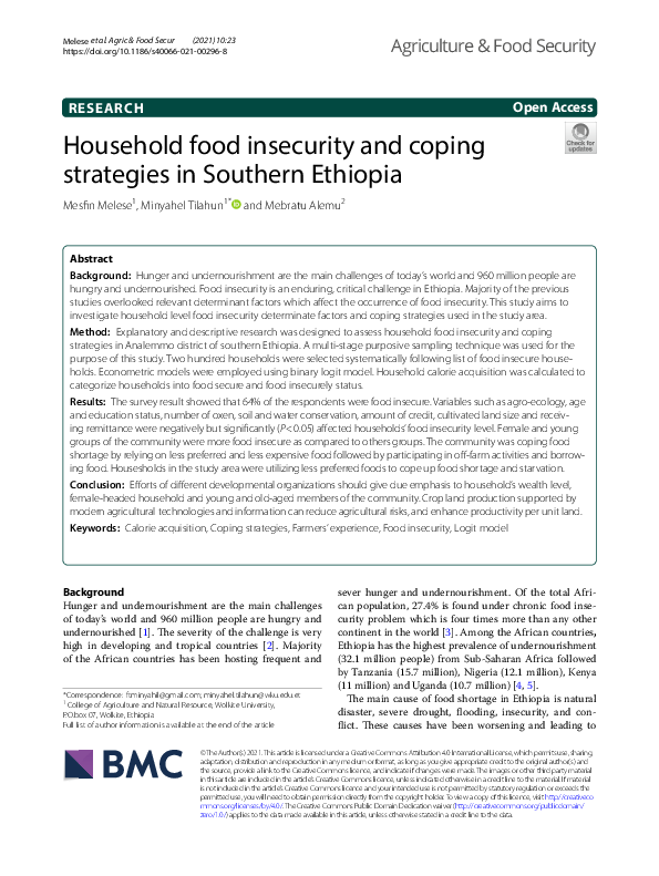 (PDF) Household food insecurity and coping strategies in Southern Ethiopia