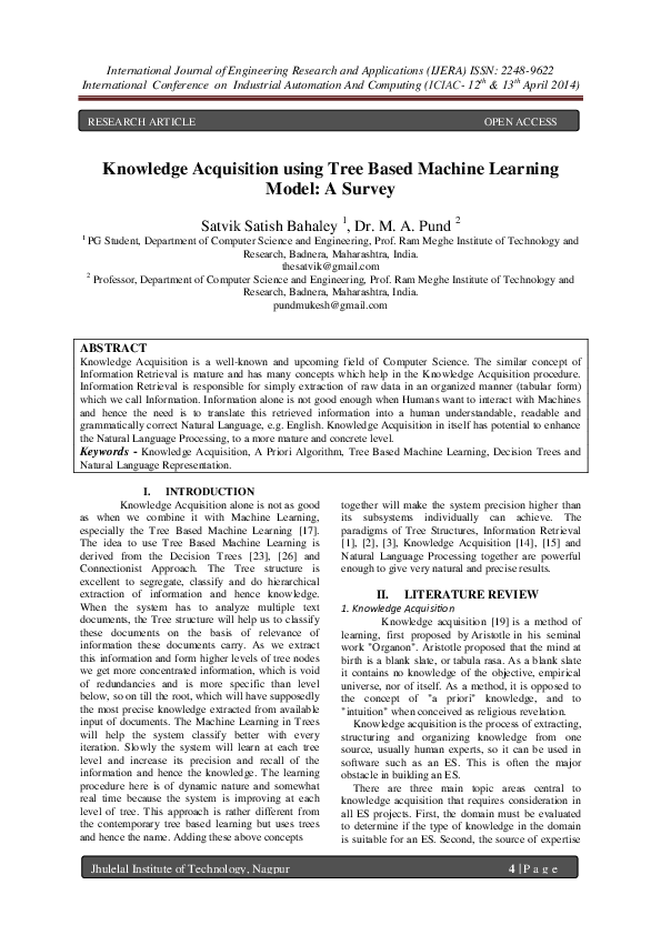 (PDF) Knowledge Acquisition using Tree Based Machine Learning Model : A ...