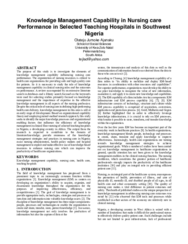 (PDF) Knowledge Management Capability in Nursing care Performance in ...