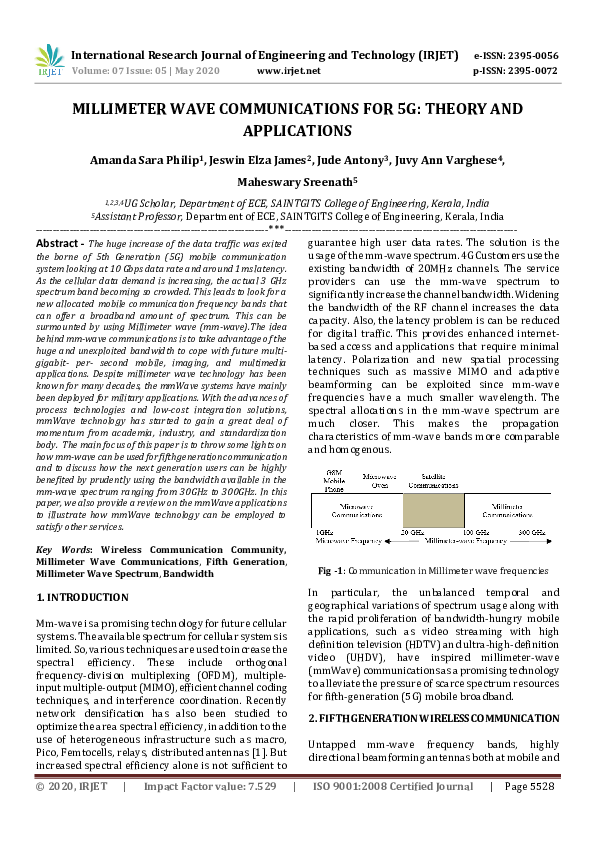 (PDF) Millimeter Wave Communications for 5G: Theory and Applications