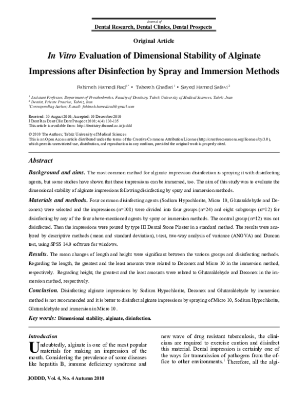 (PDF) In vitro evaluation of dimensional stability of alginate ...