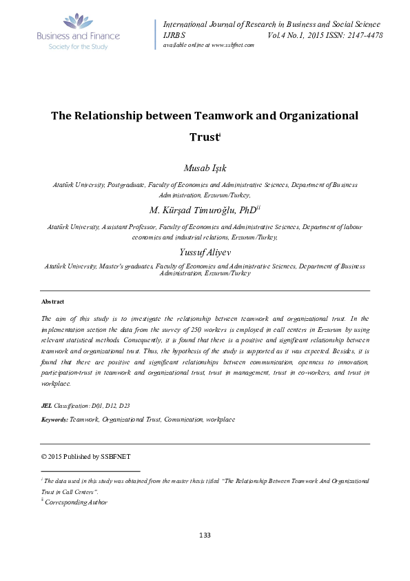 (PDF) The Relationship between Teamwork and Organizational Trusti