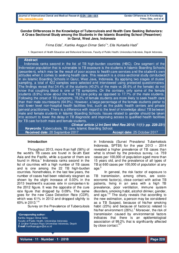 (PDF) Gender differences in the knowledge of tuberculosis and health ...