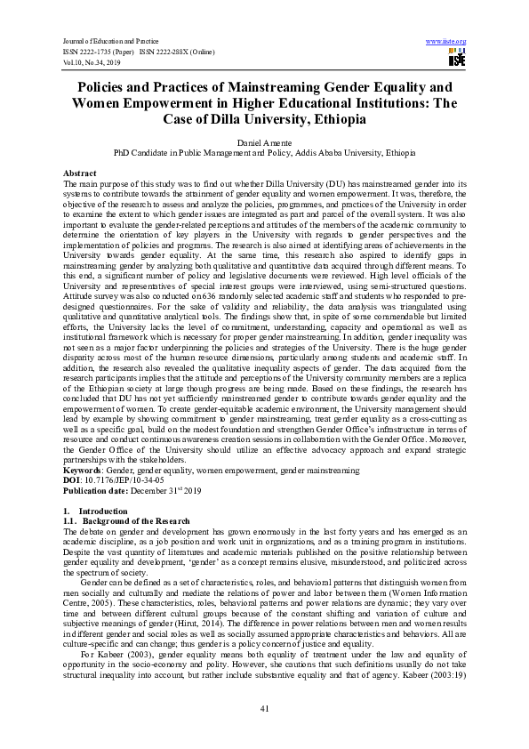 (PDF) Policies and Practices of Mainstreaming Gender Equality and Women ...