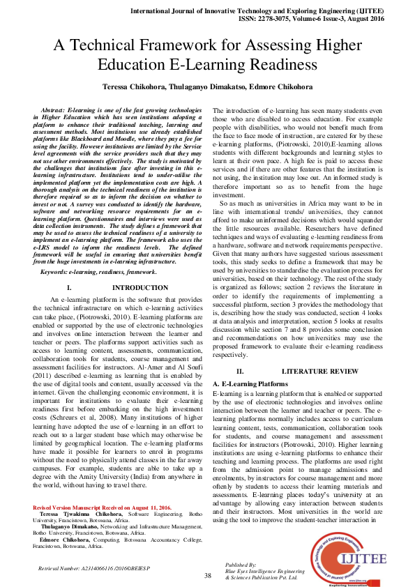 (PDF) A Technical Framework for Assessing Higher Education E-Learning ...