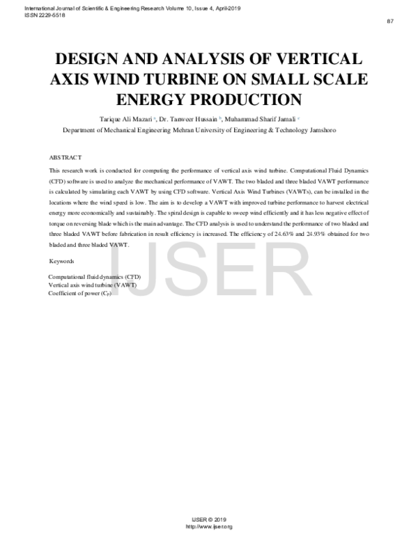 (PDF) Design and Analysis of Vertical Axis Wind Turbine on Small Scale ...