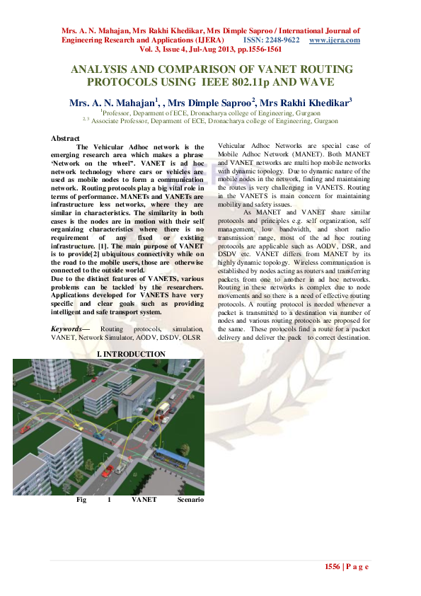 (PDF) ANALYSIS AND COMPARISON OF VANET ROUTING PROTOCOLS USING IEEE 802 ...