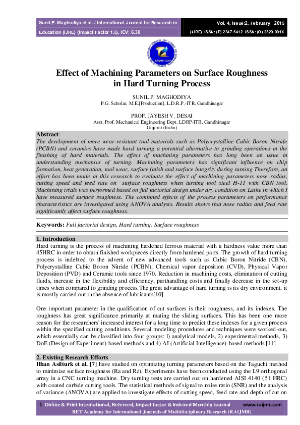 (PDF) Effect of Machining Parameters on Surface Roughness in Hard ...