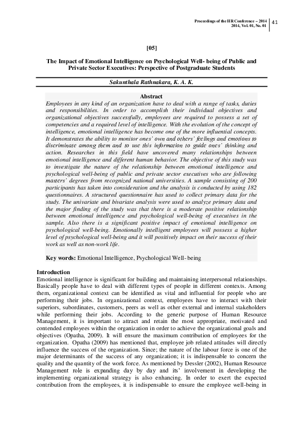 (PDF) The Impact of Emotional Intelligence on Psychological Well- being ...