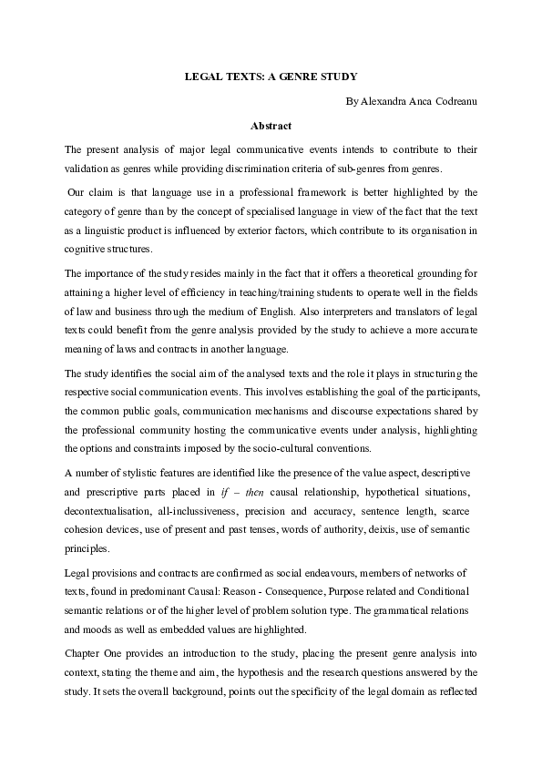 (PDF) LEGAL TEXTS : A GENRE STUDY By