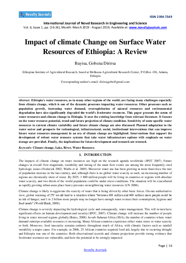 (PDF) Impact of climate Change on Surface Water Resources of Ethiopia ...