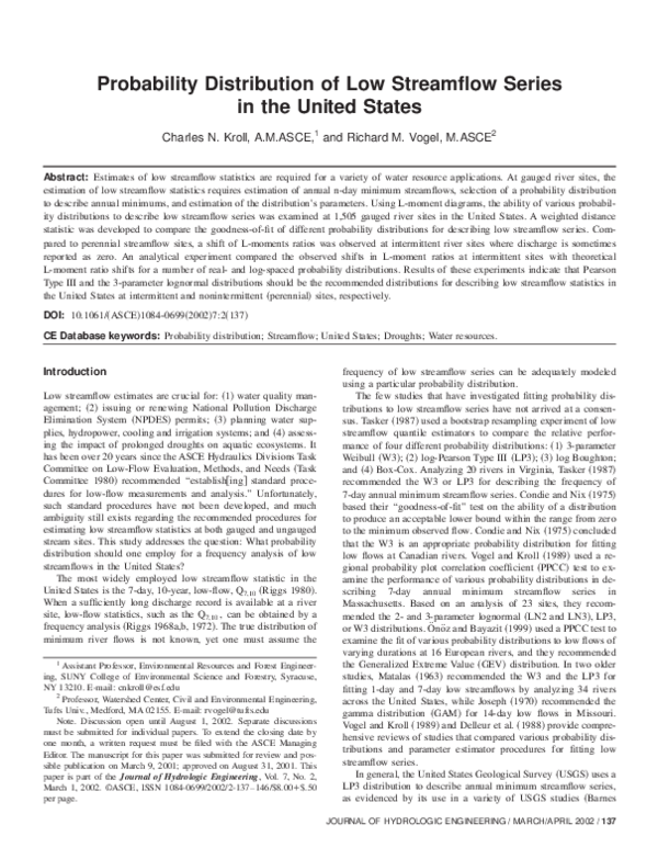 (PDF) Probability Distribution of Low Streamflow Series in the United ...