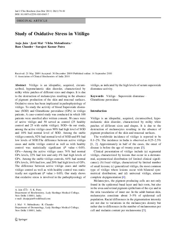 (PDF) Study of Oxidative Stress in Vitiligo