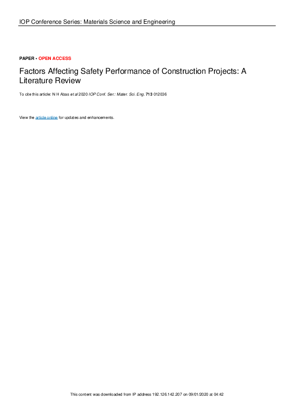 (PDF) Factors Affecting Safety Performance of Construction Projects: A ...