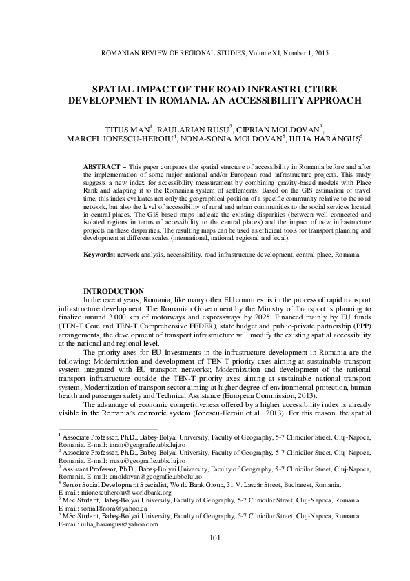 (PDF) Spatial Impact of the Road Infrastructure Development in Romania ...