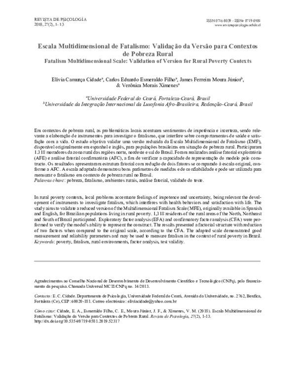 (PDF) Escala Multidimensional de Fatalismo: Validação da Versão para ...