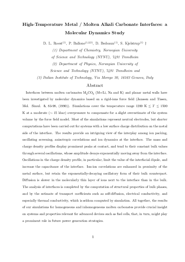 (PDF) Molecular Dynamics Simulations of Metal/Molten Alkali Carbonate ...
