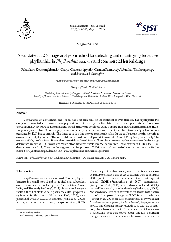 (PDF) A validated TLCimage analysis method for detecting and quantifying bioactive phyllanthin