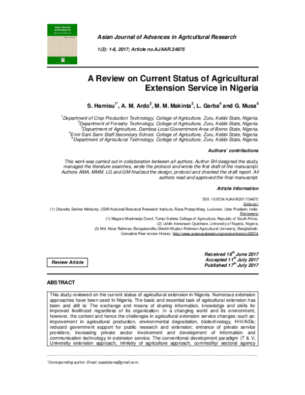 (PDF) A Review on Current Status of Agricultural Extension Service in ...