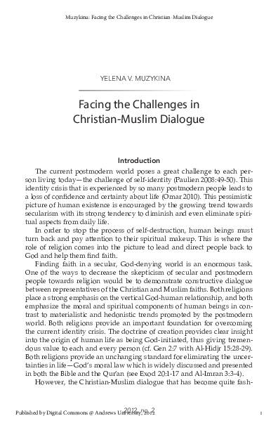 (PDF) Facing the Challenges in Christian-Muslim Dialogue