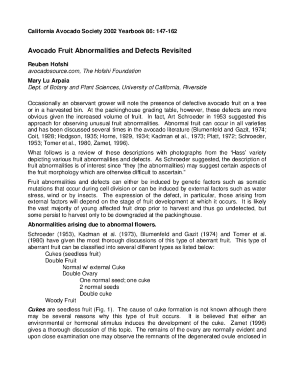 (PDF) Avocado Fruit Abnormalities and Defects Revisited