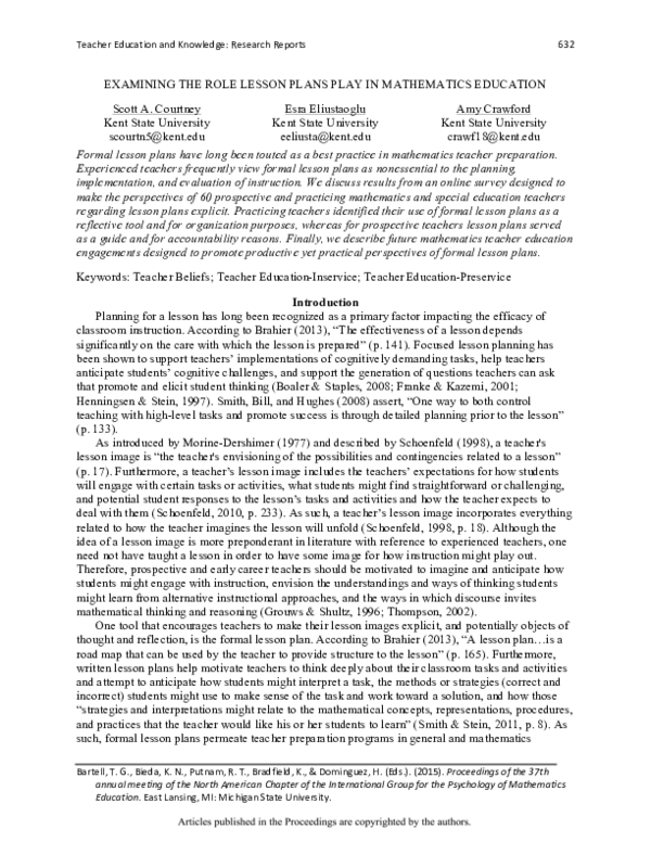(PDF) Examining the Role Lesson Plans Play in Mathematics Education