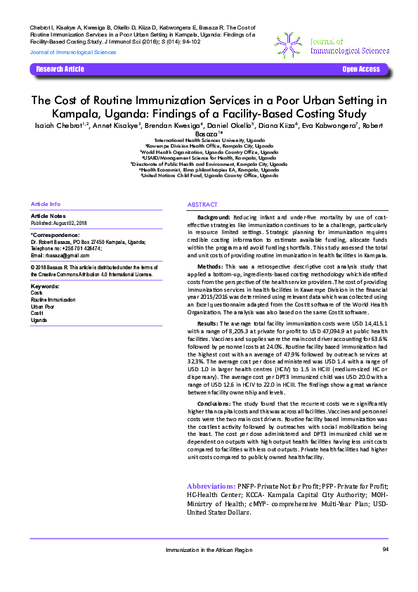 (PDF) The Cost of Routine Immunization Services in A Poor Urban Setting ...