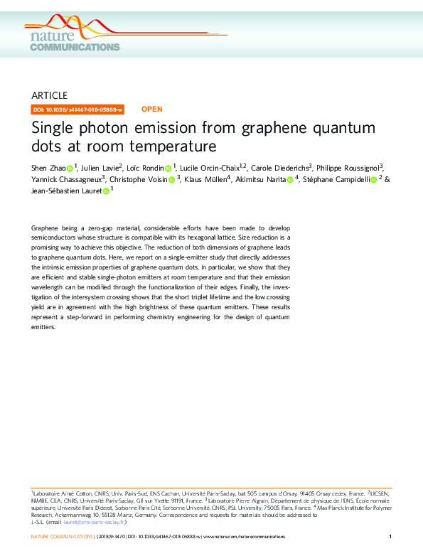 (PDF) Single photon emission from graphene quantum dots at room temperature