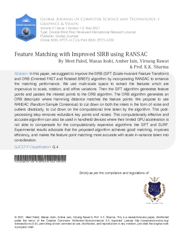 (PDF) Feature Matching with Improved SIRB using RANSAC