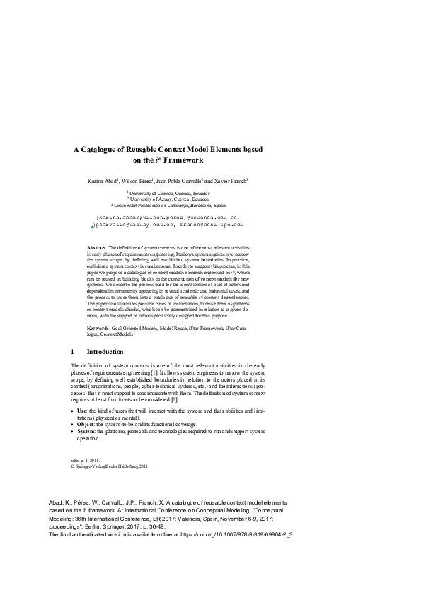 (PDF) A Catalogue of Reusable Context Model Elements Based on the i ...