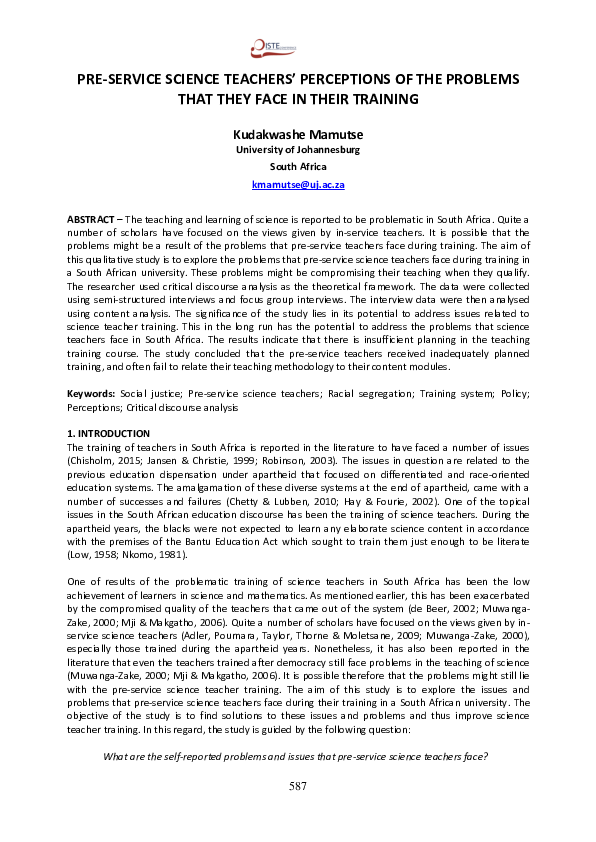 (PDF) Pre-Service Science Teachers’ Perceptions of the Problems That ...